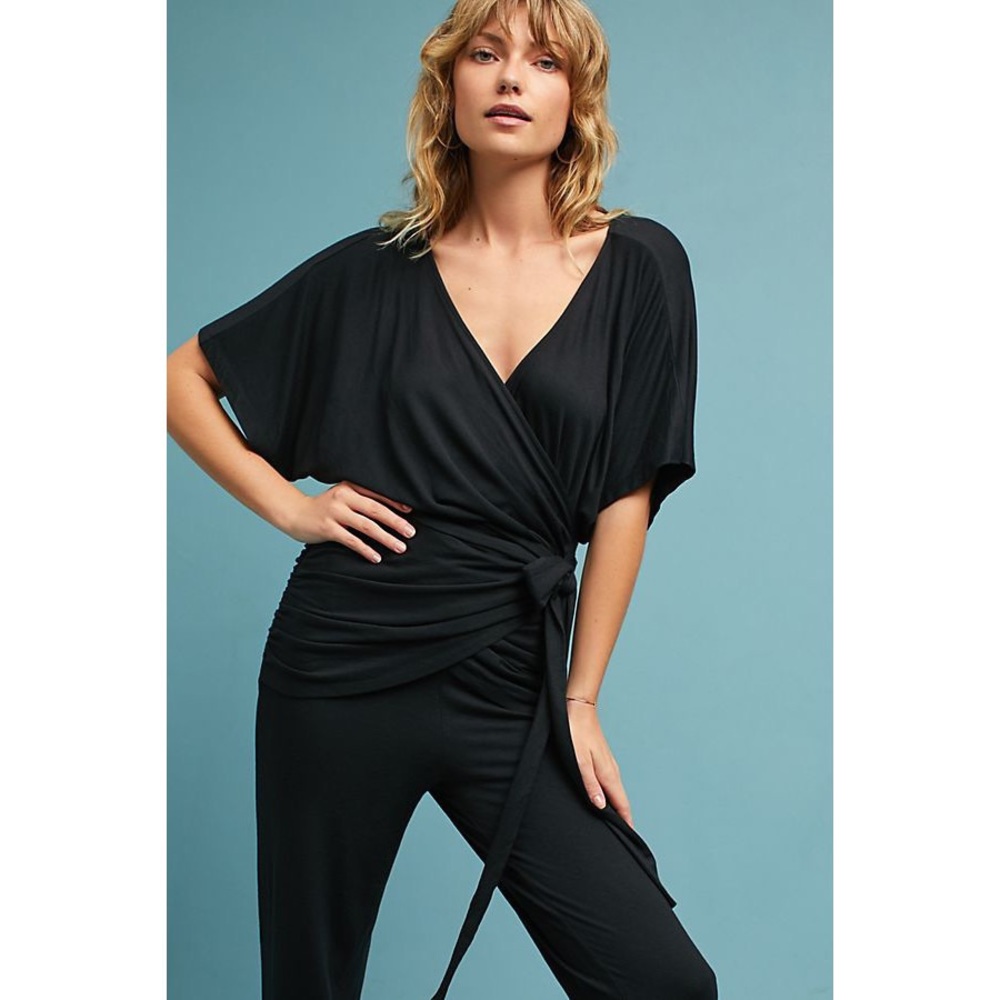 ANTHROPOLOGIE DRAPED TIE-WAIST JUMPSUIT